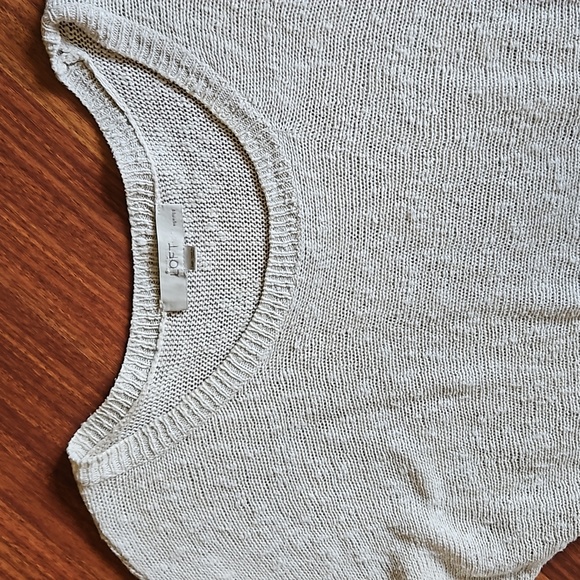 LOFT Linen Knit 3/4 Sleeve Scoop Neck Cream Beige Medium Petite - Picture 1 of 6